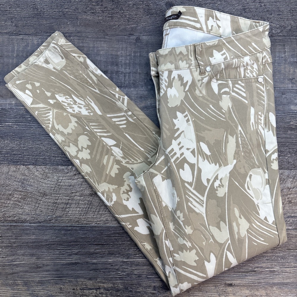 J. McLaughlin Women's 6 Lexi Jeans Ankle Mid Rise Beige Tan‎ Floral Print
